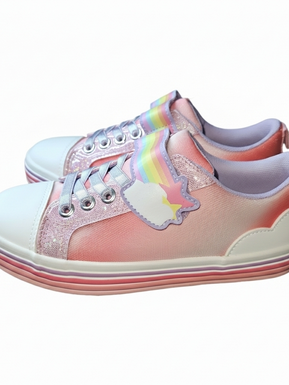 Kids Rainbow Pink Glitter Sneakers with Cloud Patch